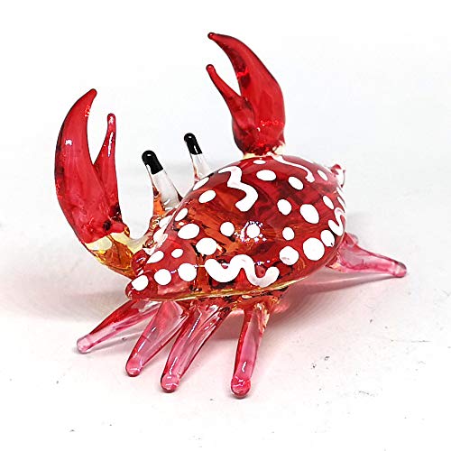 Glass Animals Crab Figurine Red Hand Blown Painted Art Miniature Coastal Decor Style Spirit Animals