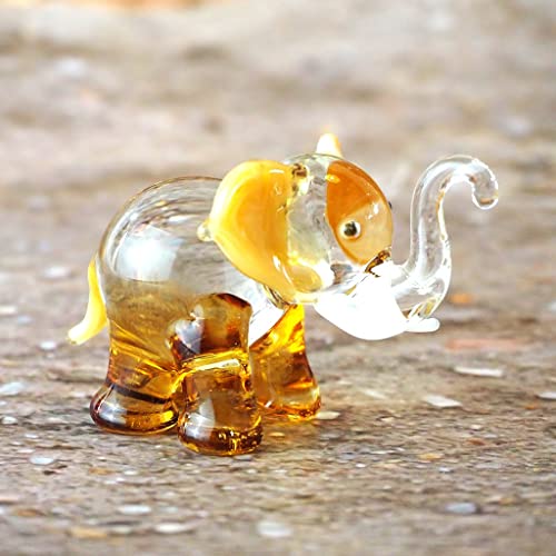 Lucky Elephant Figurines Brown Hand Blown Art Glass Collectible Animal Ornament Gift Decor