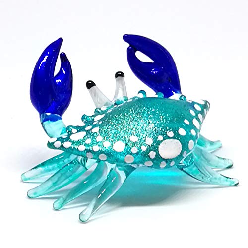 Blown Glass Blue Crab Figurine Handmade Miniature Ornament Aquarium Marine Collection