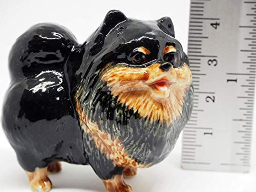 Ceramic Miniatures Figurine Pomeranian Dogs Statue Standing Black Pets Lovers Collectible