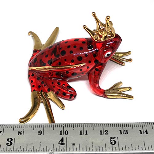 Prince Frog Glass Figurines Collectibles Red Hand Blown Painted Art Animals Miniature Garden Decor Statue Animal