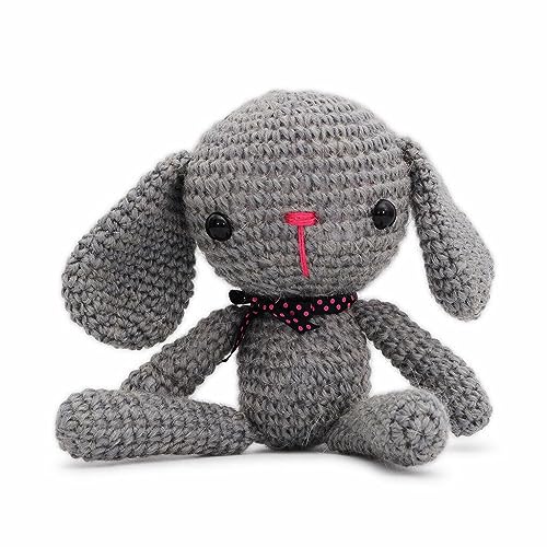 Small Long-Legged Bunny Handmade Amigurumi Stuffed Toy Knit Crochet Doll VAC (Gray)