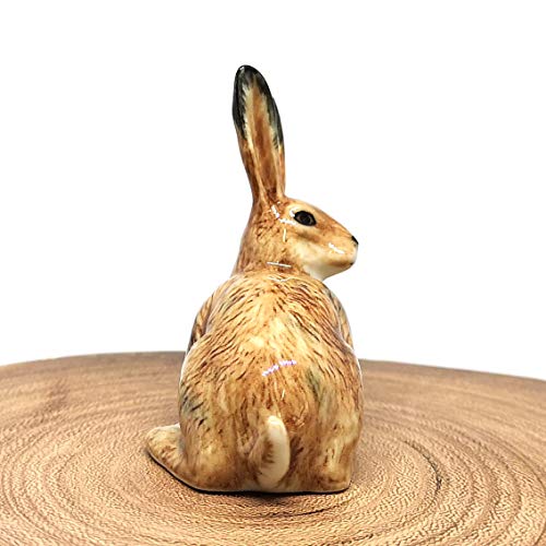 Ceramic Wild Rabbit Figurine Hand Painted Brown Miniature Terrarium Garden Decor Collectible