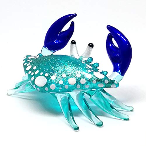 Blown Glass Blue Crab Figurine Handmade Miniature Ornament Aquarium Marine Collection