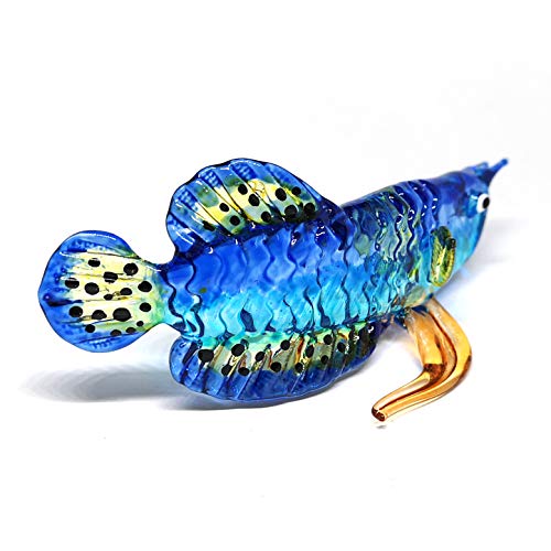 ZOOCRAFT Tropical Glass Arowana Fish Figurine Blue Hand Blown Lampwork Collectible Miniature Aquarium Decor