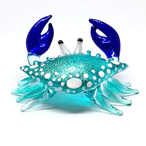 Blown Glass Blue Crab Figurine Handmade Miniature Ornament Aquarium Marine Collection