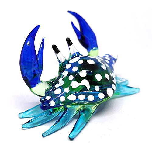 Glass Animals Crab Figurine Blue Hand Blown Painted Art Miniature Coastal Decor Style Spirit Animals