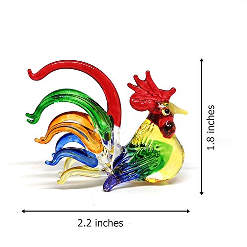 ZOOCRAFT Colorful Glass Rooster Chicken Animal Figurine Farm Miniature Hand Blown Art