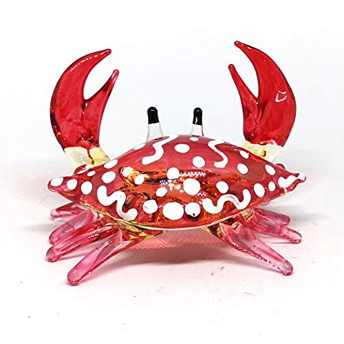 Glass Animals Crab Figurine Red Hand Blown Painted Art Miniature Coastal Decor Style Spirit Animals