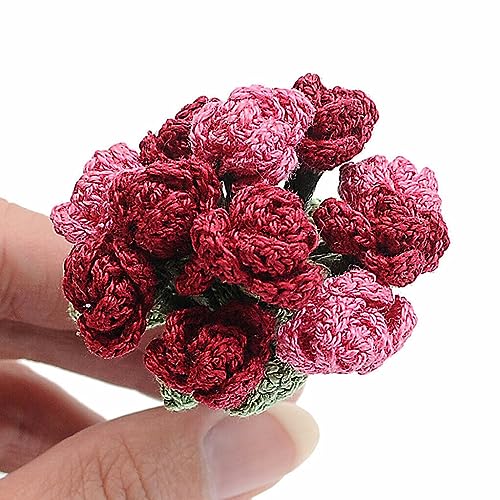 Small Red & Pink Rose Bouquet Plush Toy Handmade Amigurumi Crochet Animal VAC