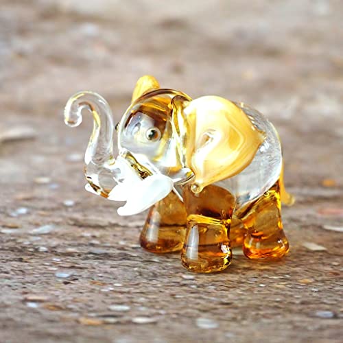 Lucky Elephant Figurines Brown Hand Blown Art Glass Collectible Animal Ornament Gift Decor