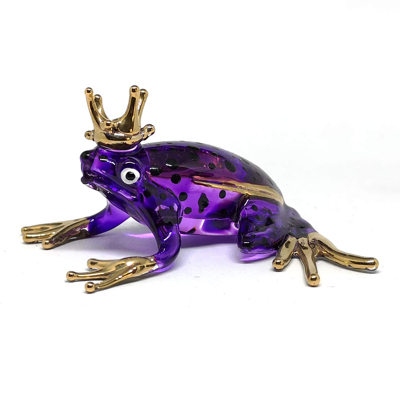 Prince Frog Glass Figurines Collectibles Purple Hand Blown Painted Art Animals Miniature Garden Decor Statue Animal