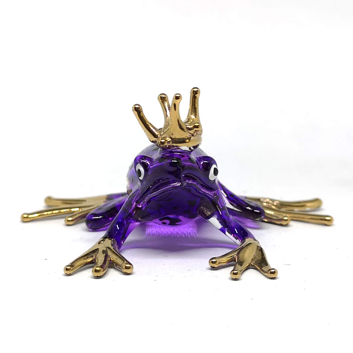 Prince Frog Glass Figurines Collectibles Purple Hand Blown Painted Art Animals Miniature Garden Decor Statue Animal