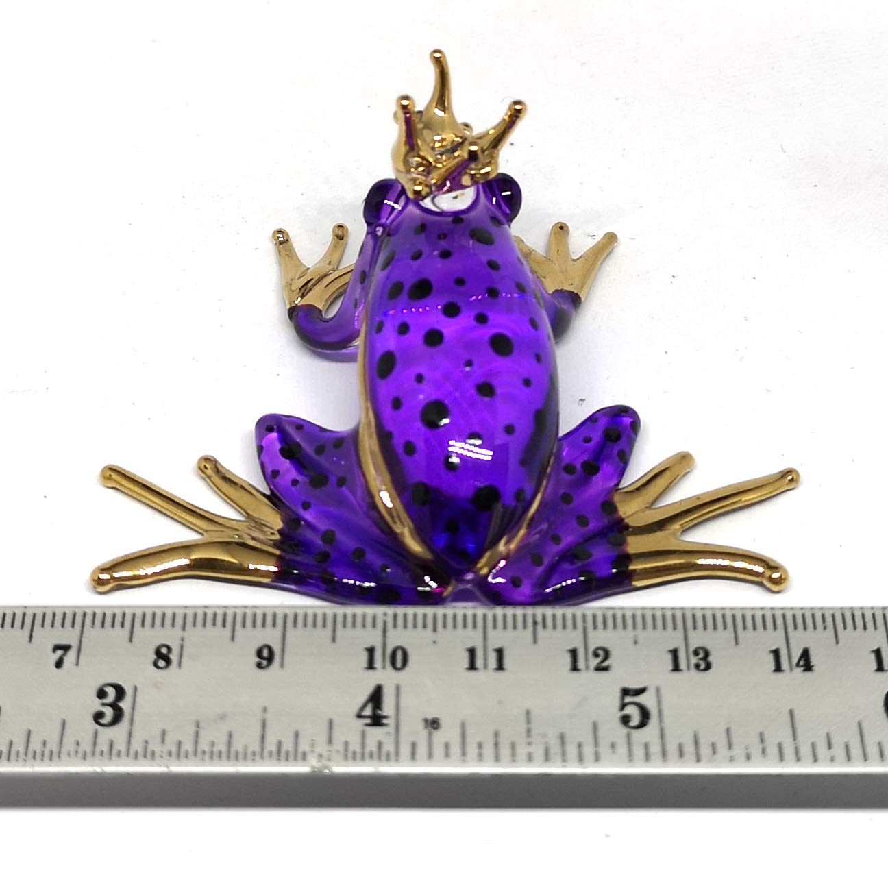 Prince Frog Glass Figurines Collectibles Purple Hand Blown Painted Art Animals Miniature Garden Decor Statue Animal