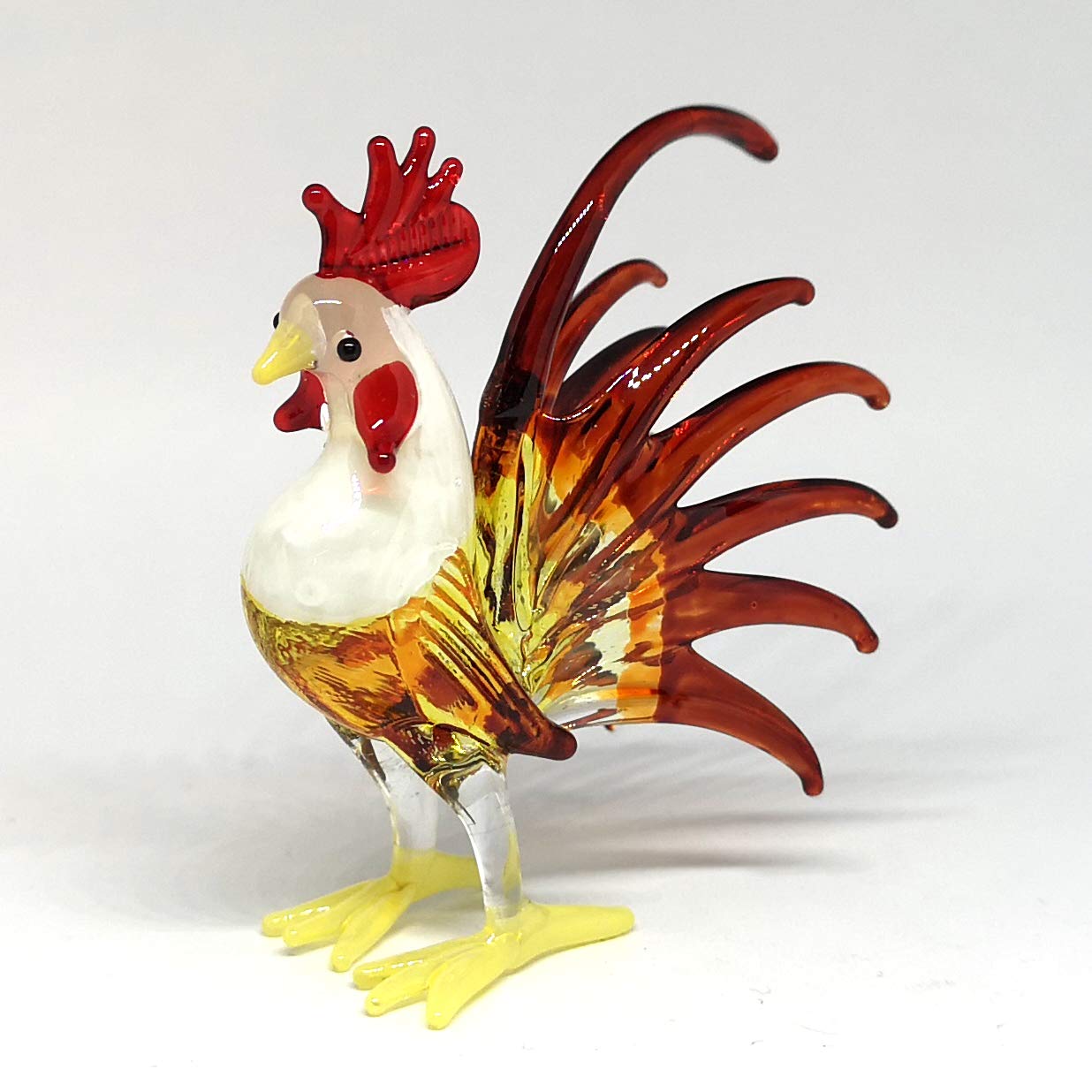 ZOOCRAFT Glass Rooster Chicken Figurine Brown Country Kitchen Decor Miniature Hand Blown Art