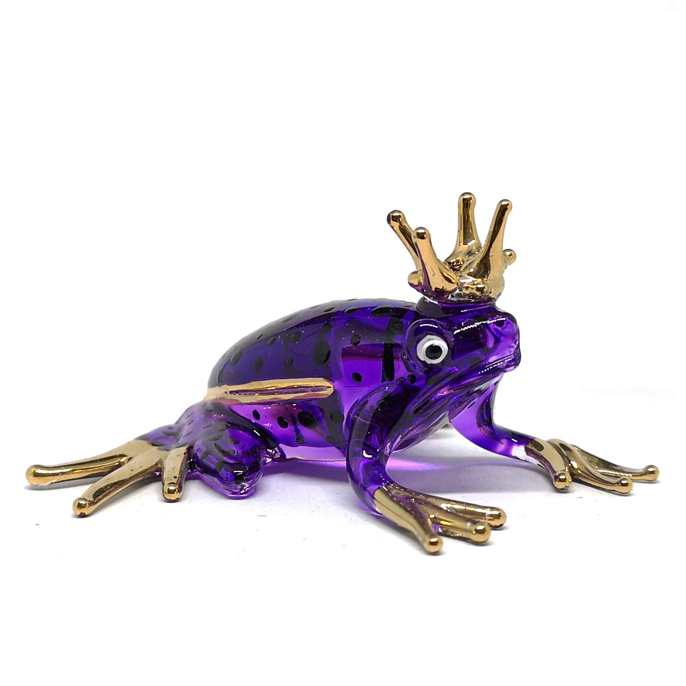 Prince Frog Glass Figurines Collectibles Purple Hand Blown Painted Art Animals Miniature Garden Decor Statue Animal