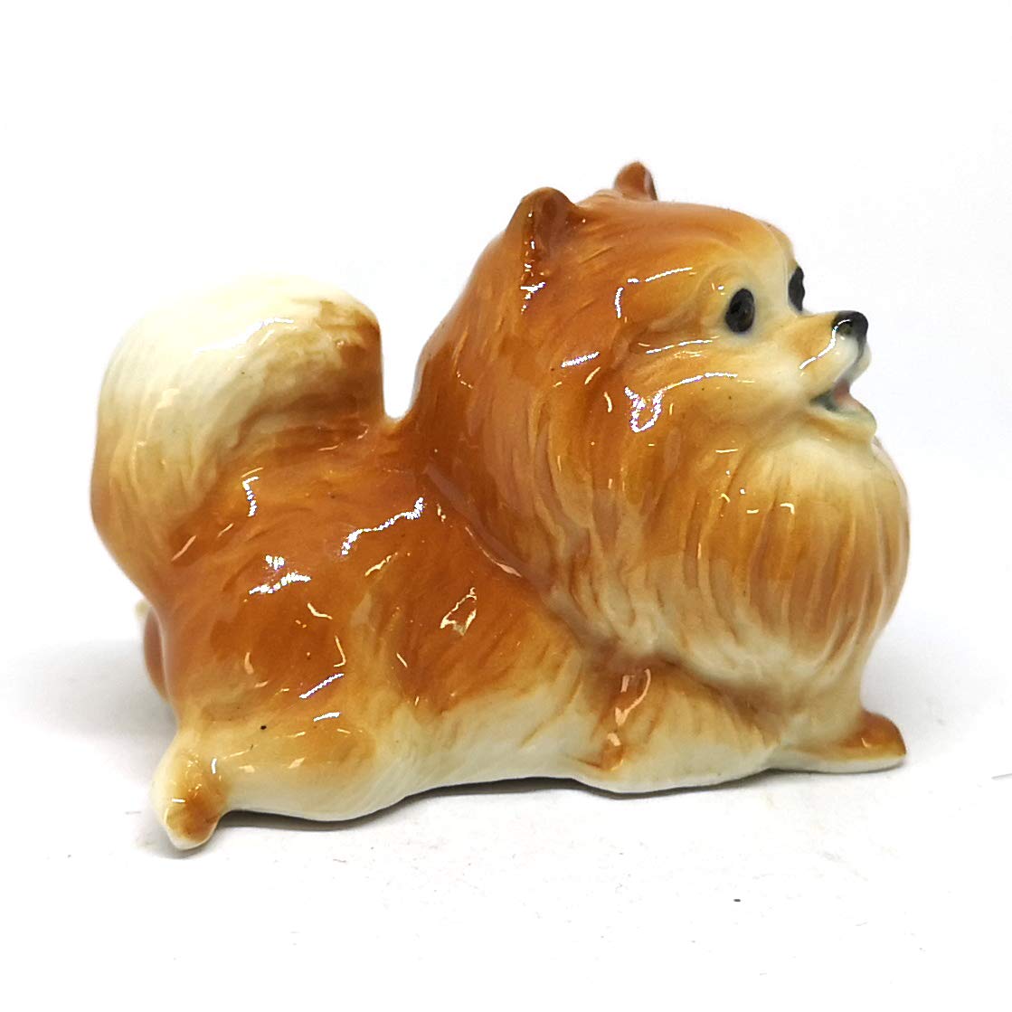 Ceramic Miniatures Figurine Pomeranian Dogs Statue Standing Brown Pets Lovers Collectible