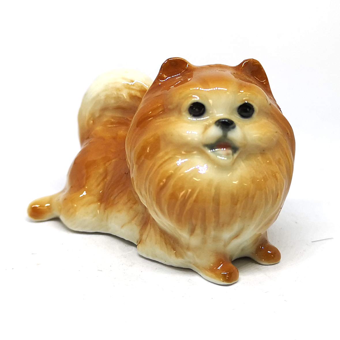 Ceramic Miniatures Figurine Pomeranian Dogs Statue Standing Brown Pets Lovers Collectible