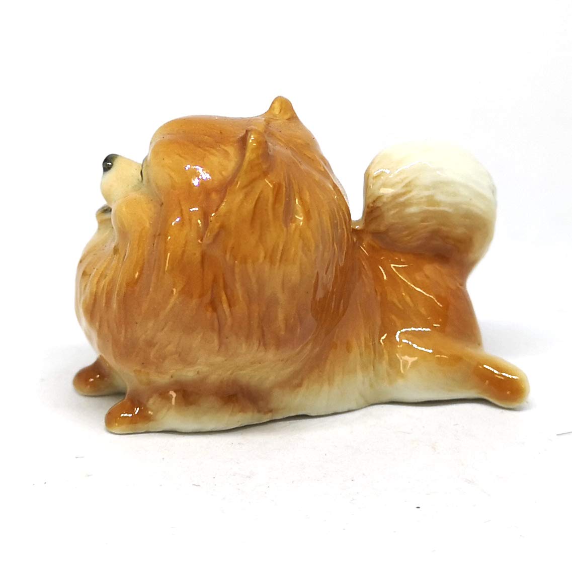 Ceramic Miniatures Figurine Pomeranian Dogs Statue Standing Brown Pets Lovers Collectible