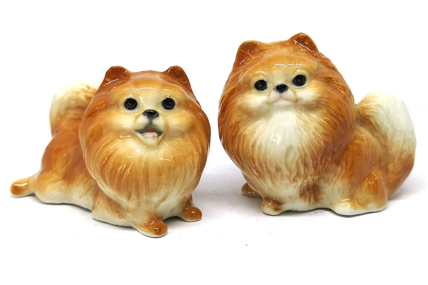 Ceramic Miniatures Figurine Pomeranian Dogs Statue Standing Brown Pets Lovers Collectible