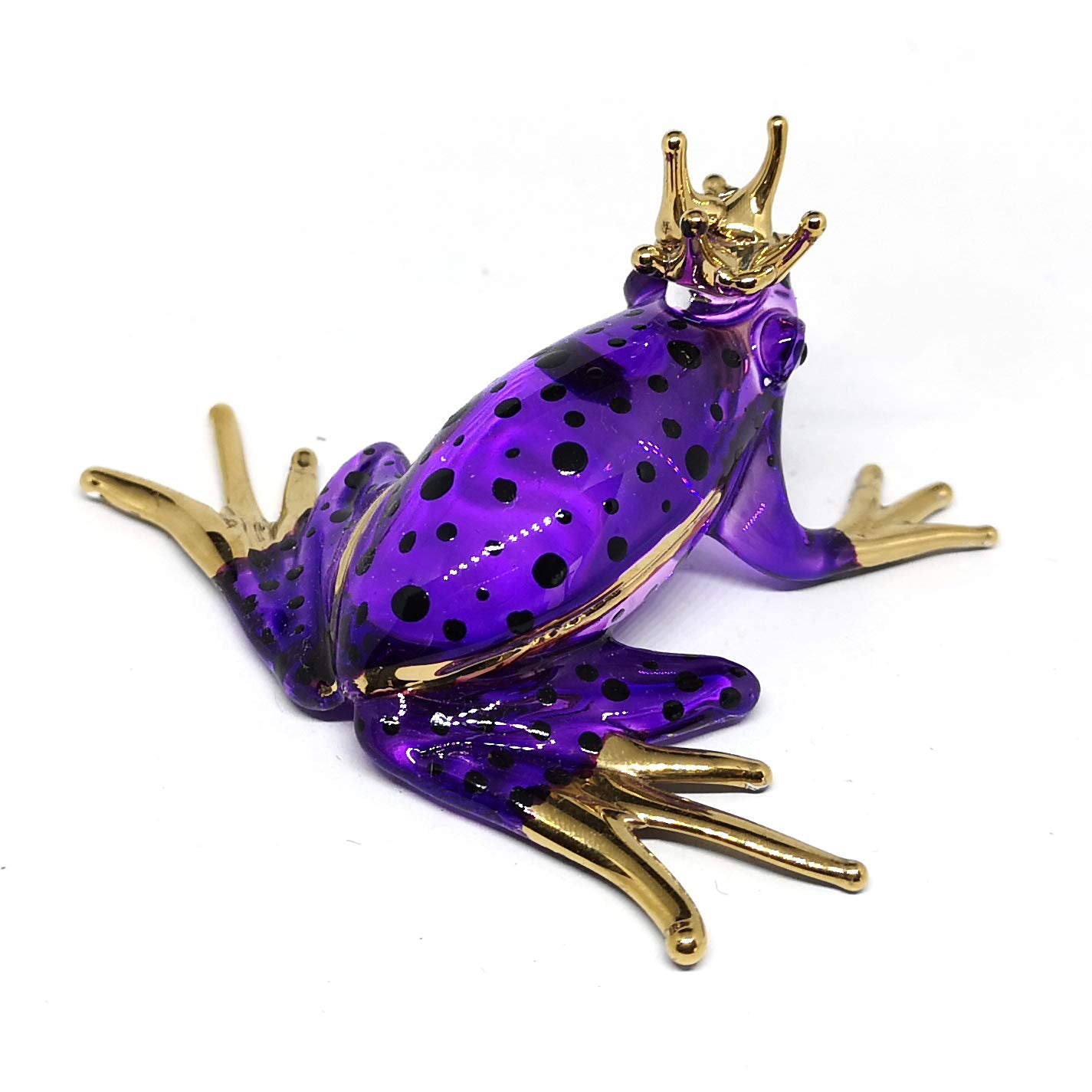 Prince Frog Glass Figurines Collectibles Purple Hand Blown Painted Art Animals Miniature Garden Decor Statue Animal