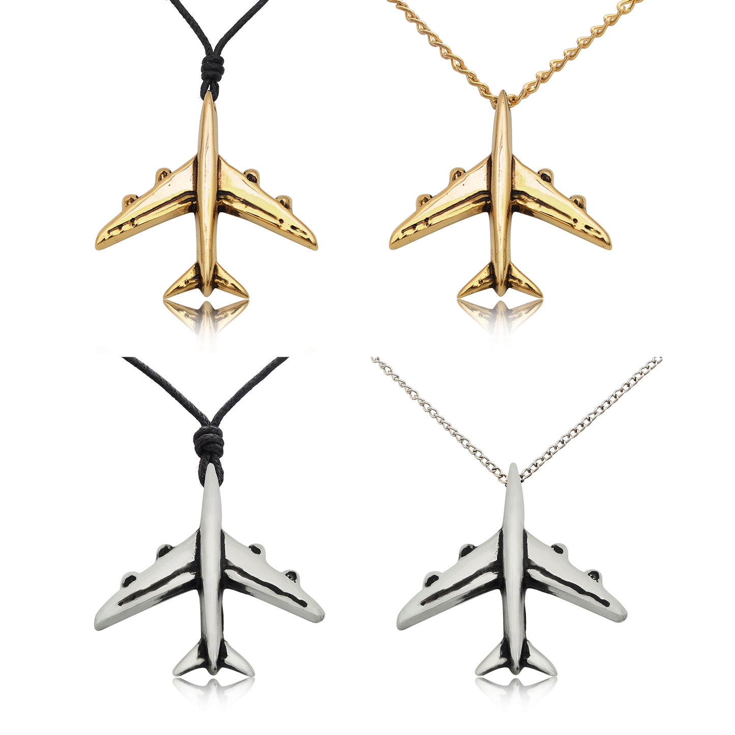 Airplane Handmade Silver Pewter Gold Brass Necklace Pendant Jewelry