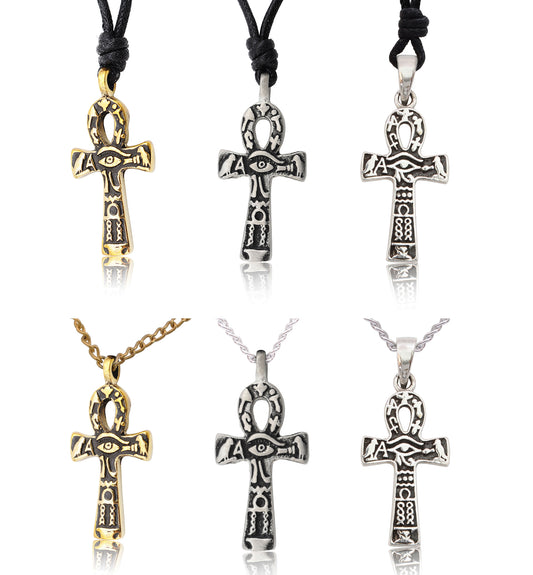 Egyptian Ankh Key Eye of Horus Ra Silver Pewter Brass Necklace Pendant Jewelry