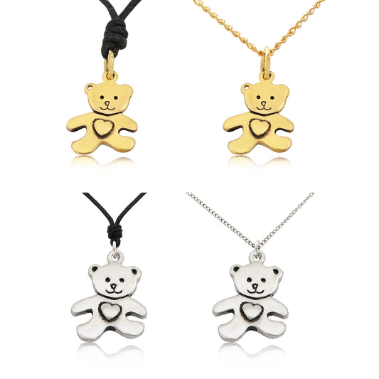 Teddy Bear Silver Pewter Gold Brass Charm Necklace Pendant Jewelry