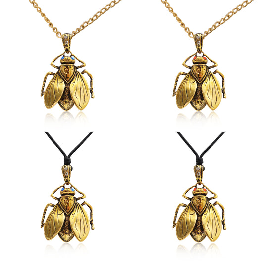 Exquisite Golden Wings Beetle Gold Brass Necklace Pendant Jewelry