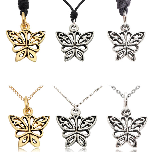 Elegant Butterfly Sterling Silver Pewter Gold Charm Necklace Pendant Jewelry