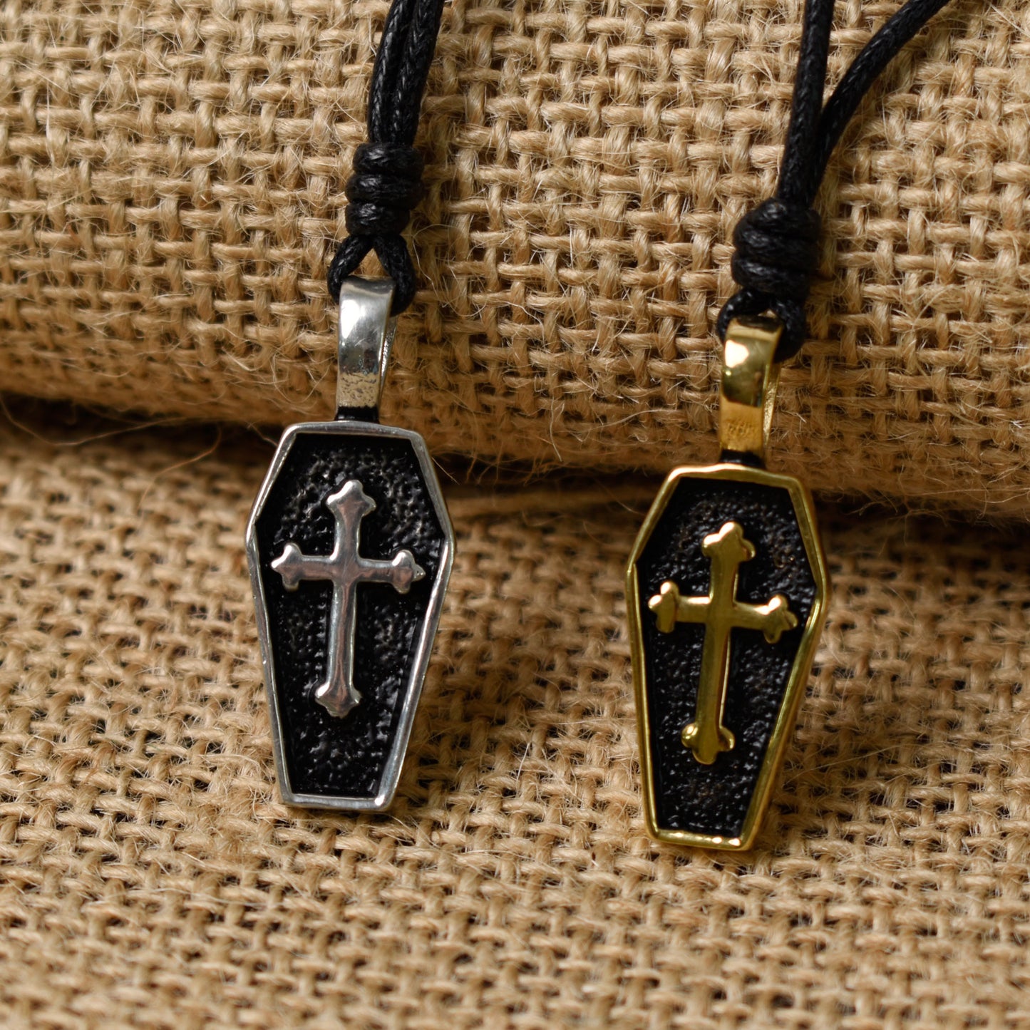 Christian Cross Casket Tomb Silver Pewter Gold Brass Necklace Pendant Jewelry