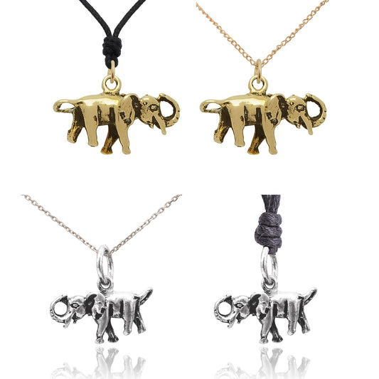 Walking Elephant 92.5 Sterling Silver Gold Brass  Necklace Pendant Jewelry