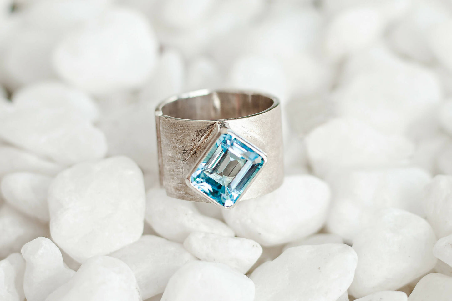 Natural Blue Topaz Ring, Handmade Silver, Round Blue Topaz Ring, Gift for her, December Birthstone, Light Blue Gemstone, Promise Ring