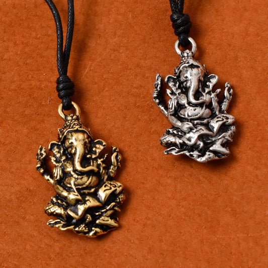 Hindu Ganesh Elephant God Silver Pewter Gold Brass Necklace Pendant Jewelry