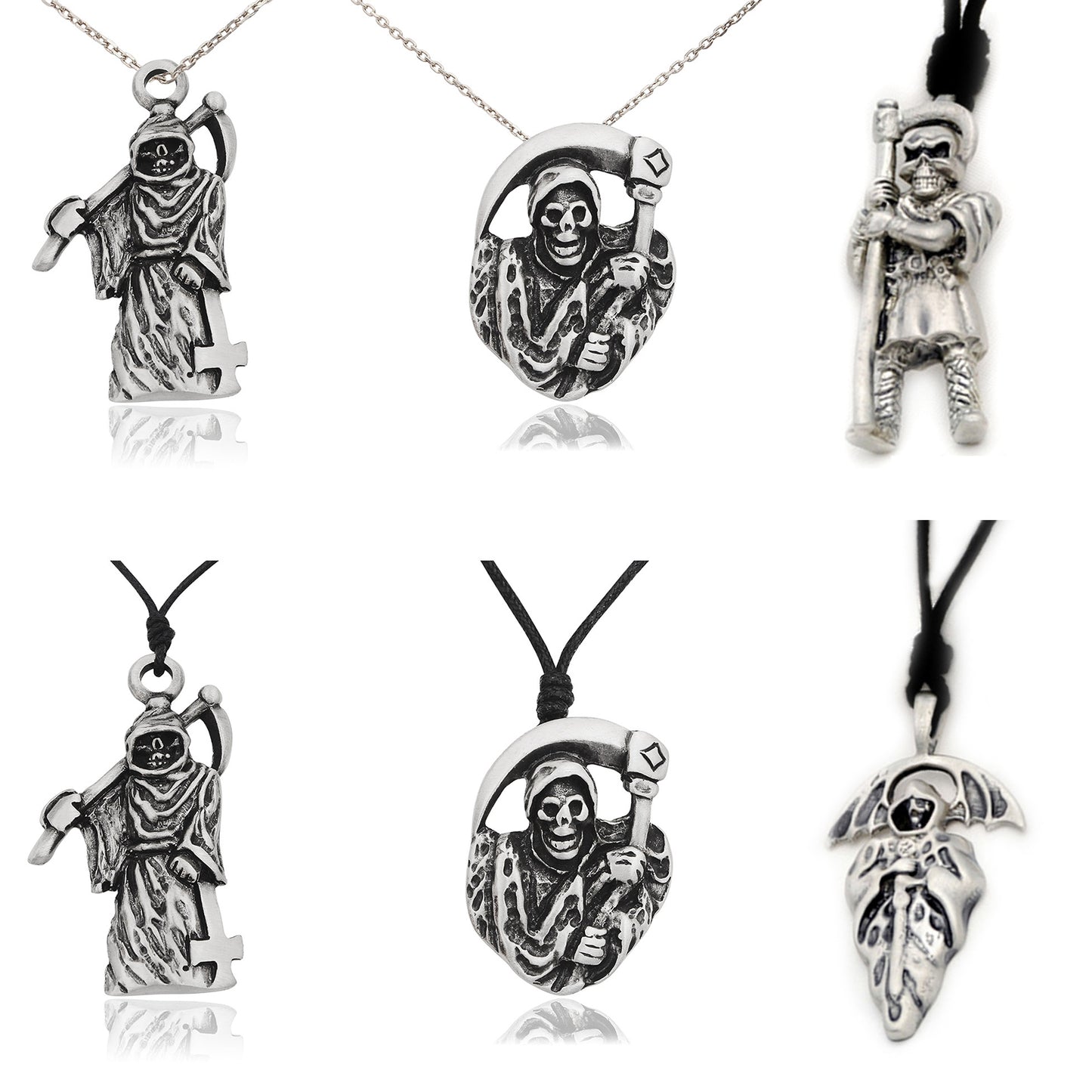 Grim Reaper Silver Pewter Charm Necklace Pendant Jewelry