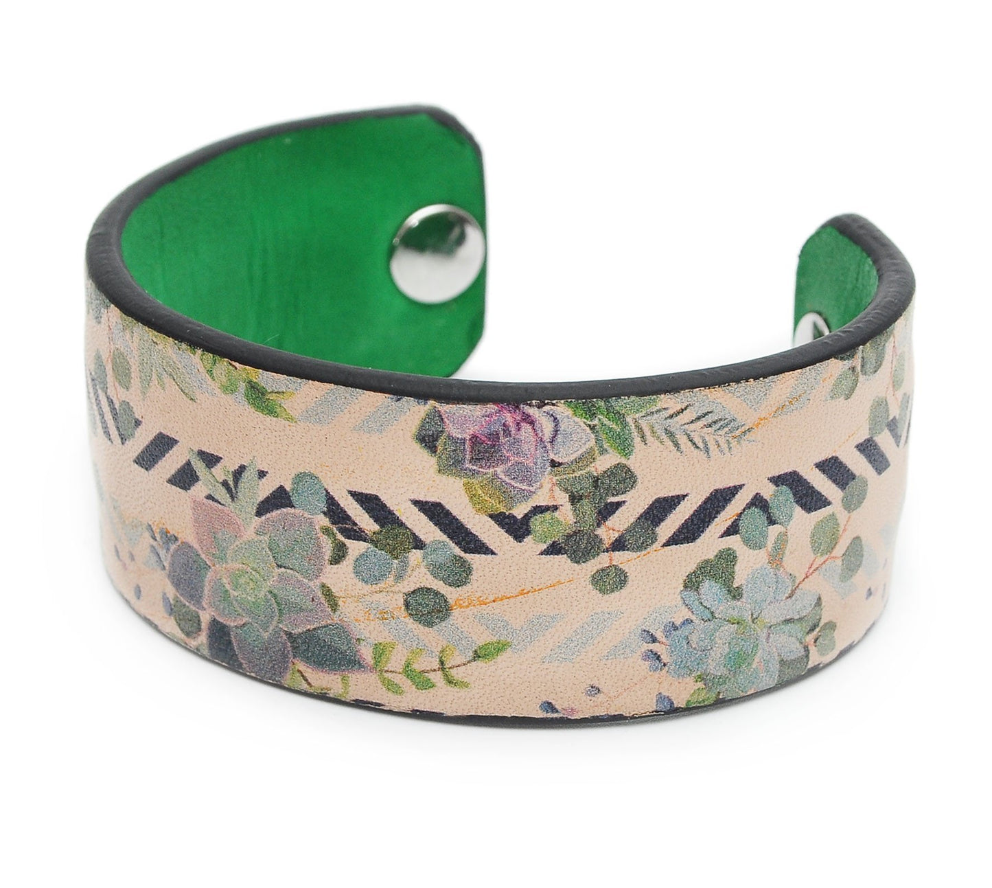 Plants Pattern Print Handmade Leather Bracelet Jewelry HLB_01