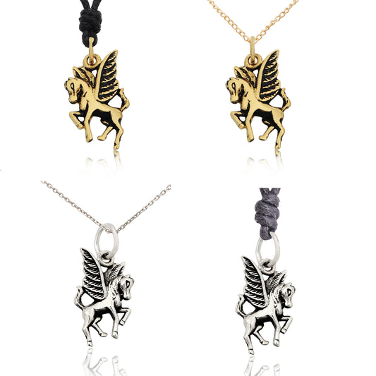 Cute Pegasus 92.5 Sterling Silver Gold Brass Charm Necklace Pendant Jewelry