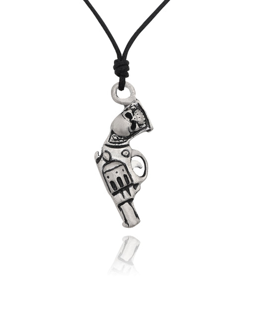 Hand Gun Pistol Silver Pewter Charm Necklace Pendant Jewelry