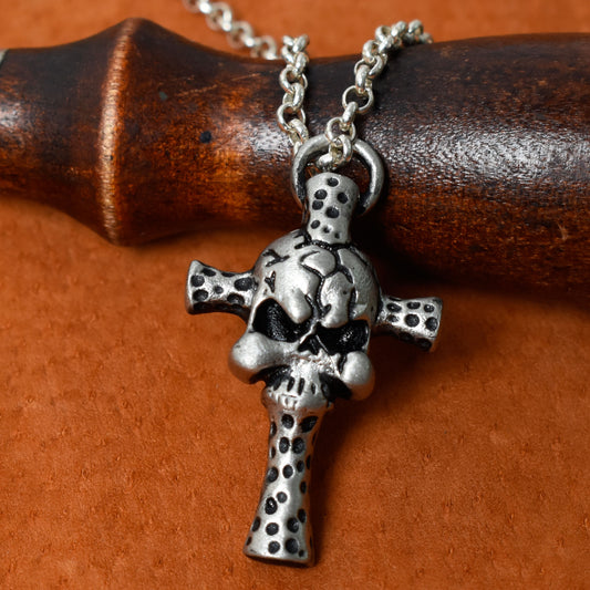 Cross & Skull Silver Pewter Charm Necklace Pendant Jewelry