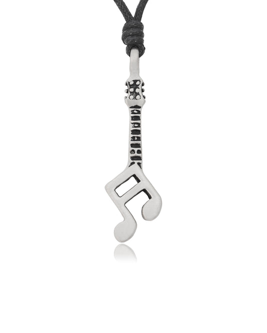 Music Note Guitar Silver Pewter Charm Necklace Pendant Jewelry