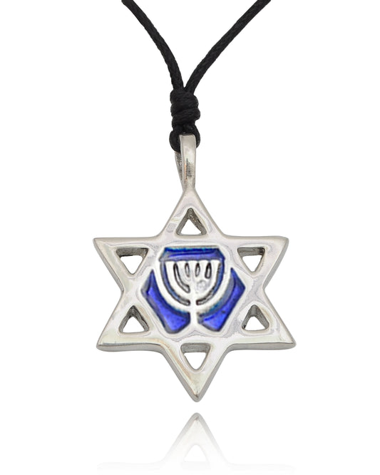 Unique Jewish Star of David Silver Pewter Charm Necklace Pendant Jewelry