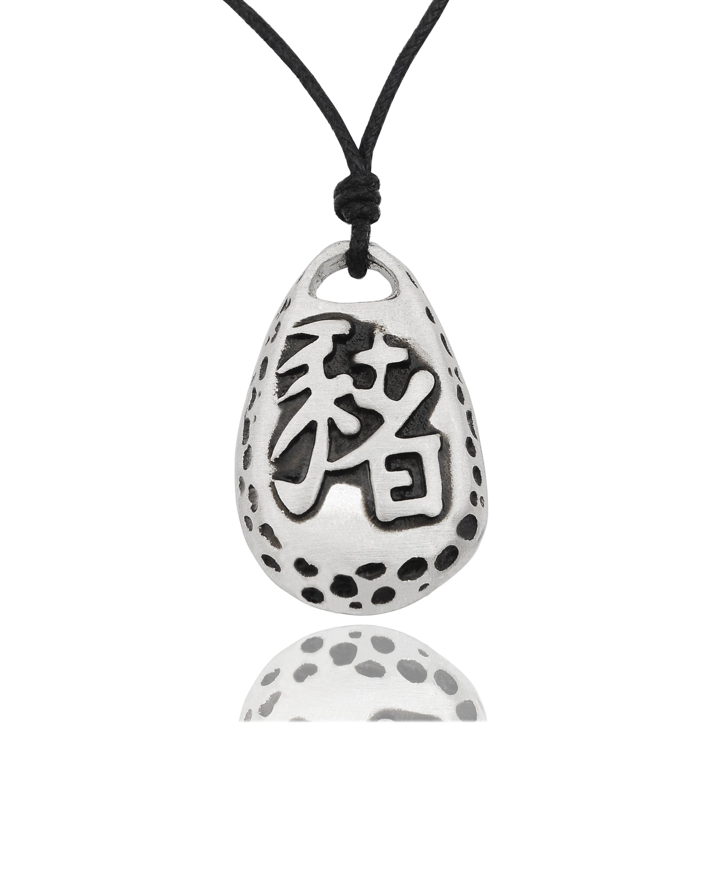 Chinese Zodiac Text Silver Pewter Charm Necklace Pendant Jewelry