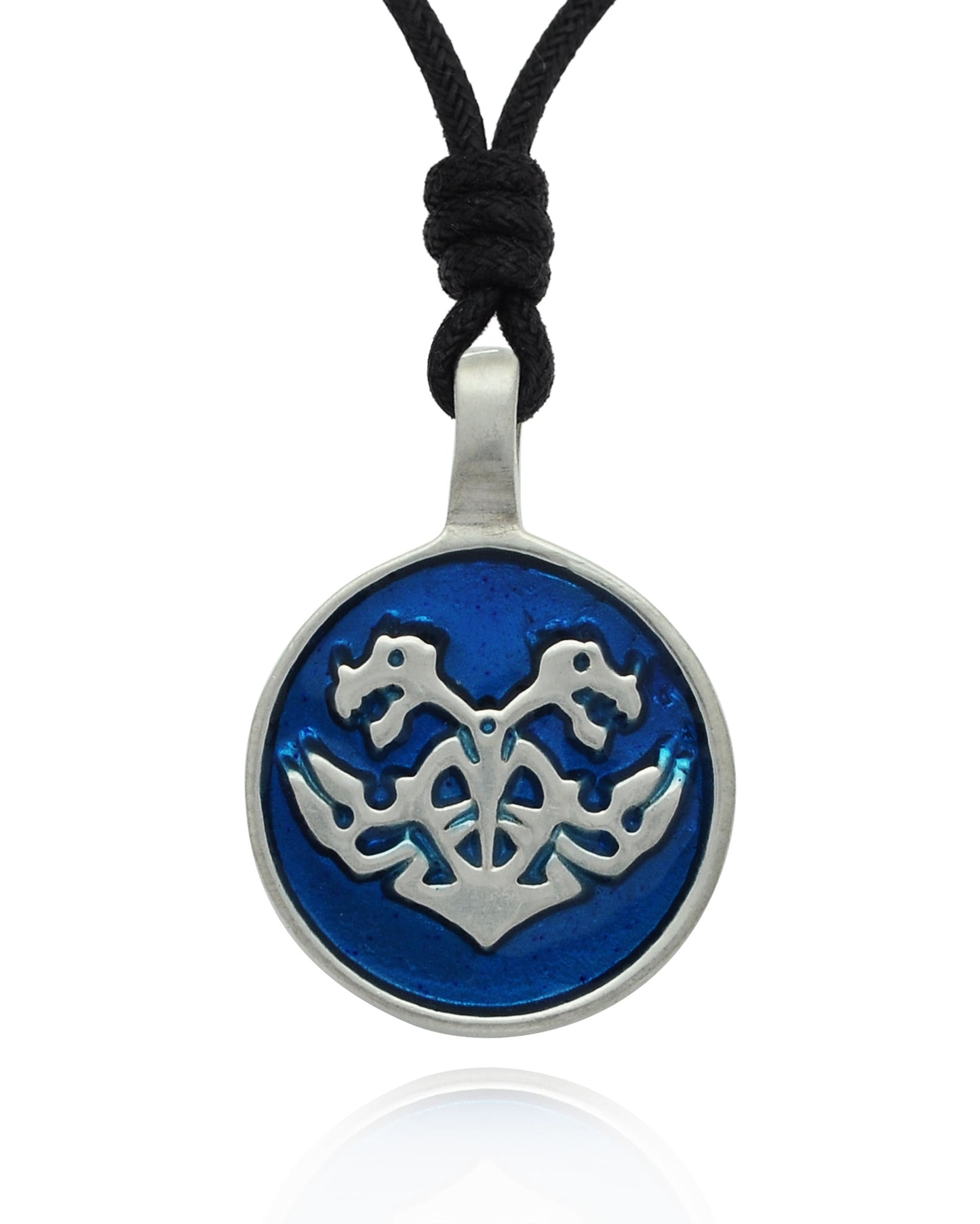 Colorful Dragon Crest Amulet Silver Pewter Charm Necklace Pendant Jewelry