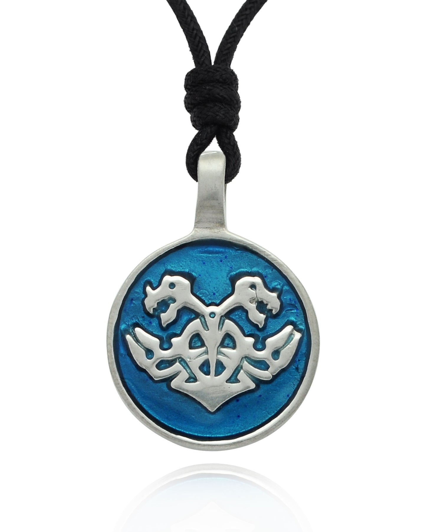 Colorful Dragon Crest Amulet Silver Pewter Charm Necklace Pendant Jewelry