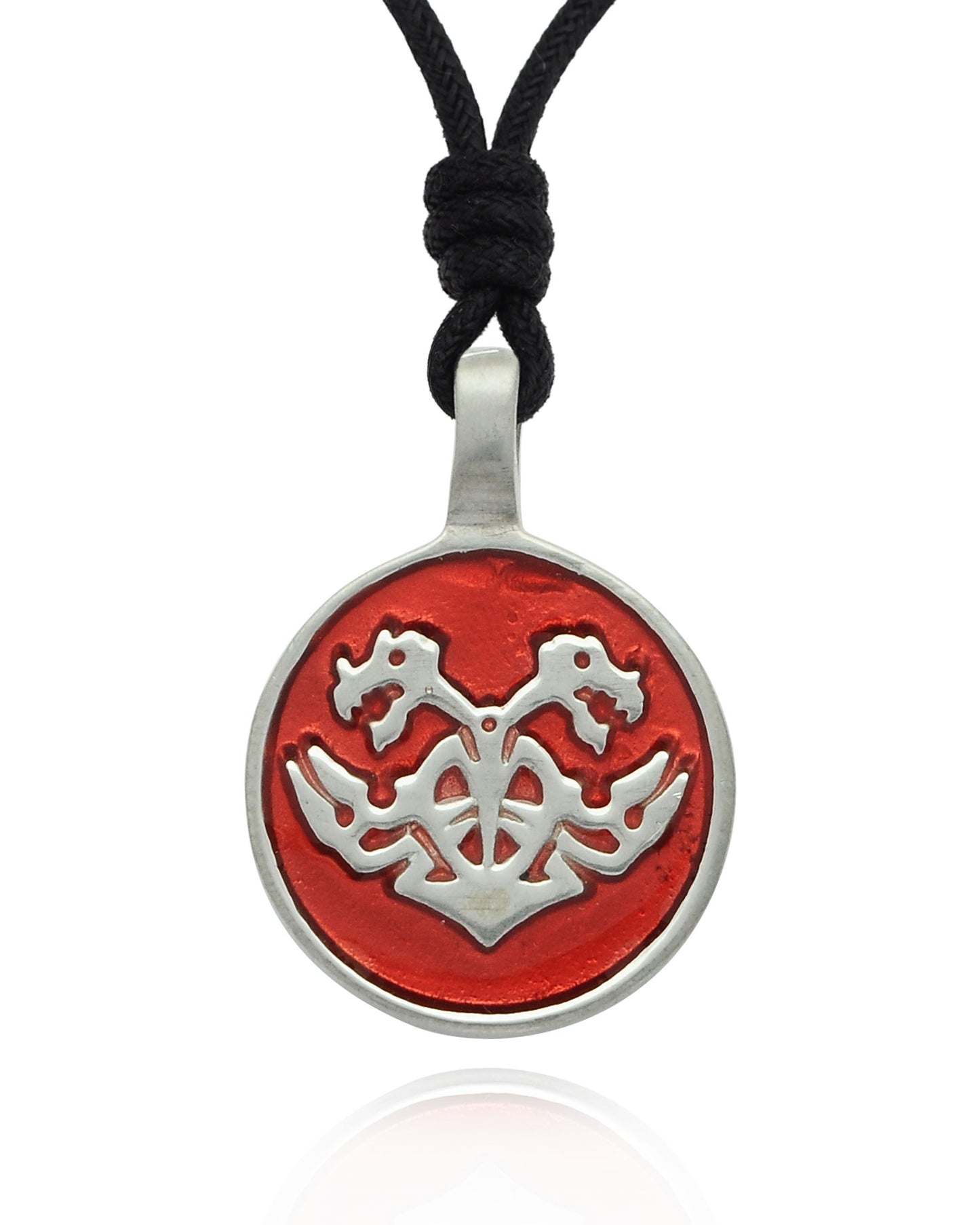 Colorful Dragon Crest Amulet Silver Pewter Charm Necklace Pendant Jewelry