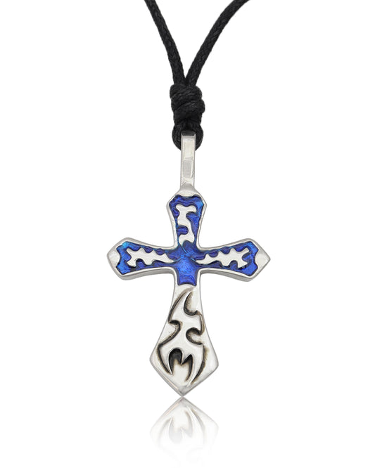 Color Cross Silver Pewter Charm Necklace Pendant Jewelry