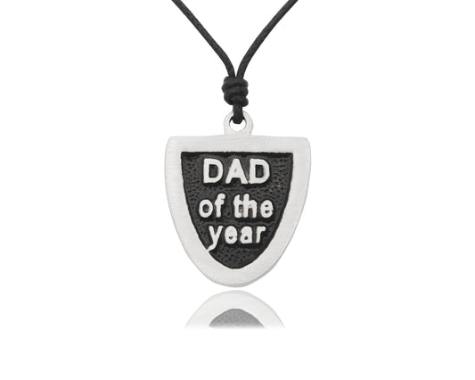 Dad of the Year Fathers Day Silver Pewter Charm Necklace Pendant Jewelry