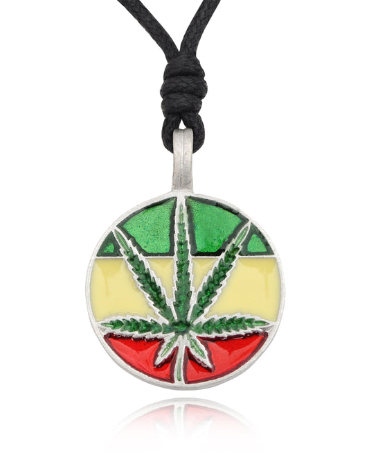 New Rasta Flag Marijuana Silver Pewter Charm Necklace Pendant Jewelry