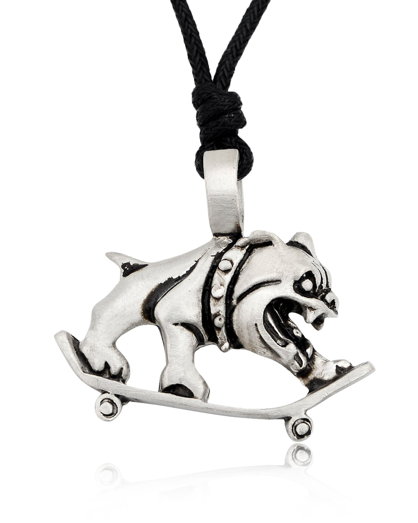 New Bulldog On Skateboard Silver Pewter Charm Necklace Pendant Jewelry