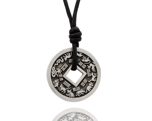 New Chinese Zodiac I-ching Silver Pewter Necklace Pendant Jewelry